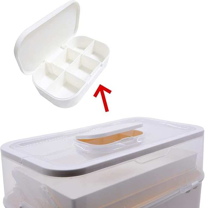 Portable Clear Medicine Box Empty, Family First Aid Dispenser/Art & Crafts Case/Folding Tool Organizer/Multipurpose Storage Container 3-Layers Storage Bin for Family Emergency (White)