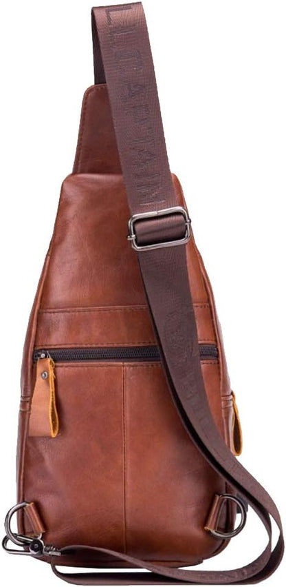 Hebetag Leather Sling Bag Hiking Daypack for Men Women Outdoor Travel Camping Fishing Crossbody Shoulder Chest Pack Backpack
