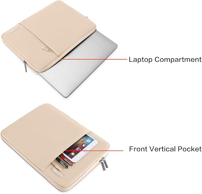 MOSISO Laptop Case 13.3 inch, 13-13.3 inch Laptop Sleeve Compatible with MacBook Air/Pro 13/Pro 14 M5 M4 M3 M2 M1, HP Dell ASUS Lenovo,Polyester Vertical Computer Sleeve Bag with Pocket, Apricot