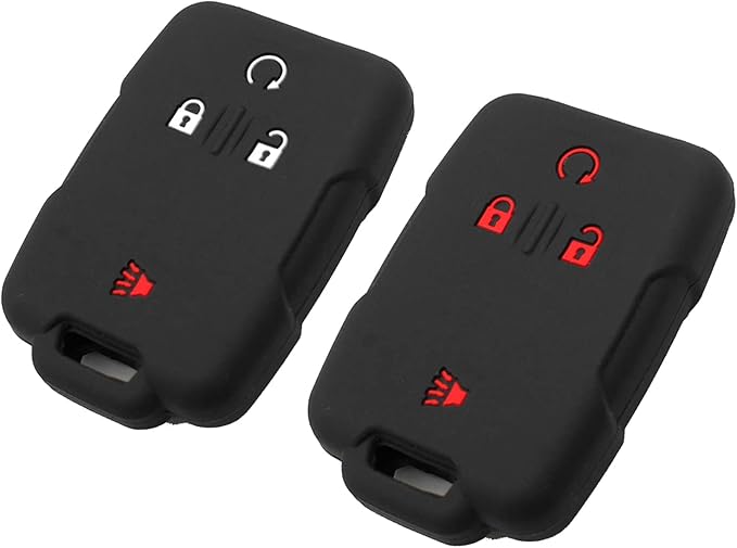 Silicone Key Fob Cover Fit for Chevrolet Chevy Colorado Silverado 1500 2500 3500 HD Suburban Tahoe GMC Canyon Sierra Yukon XL | Car Accessories | Remote Key Protection Case - Black & Black/Red