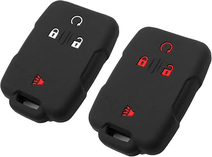 Silicone Key Fob Cover Fit for Chevrolet Chevy Colorado Silverado 1500 2500 3500 HD Suburban Tahoe GMC Canyon Sierra Yukon XL | Car Accessories | Remote Key Protection Case - Black & Black/Red