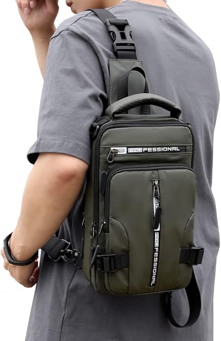 Hebetag Leather Sling Bag Crossbody Backpack for Men Women Travel Outdoor Camping
