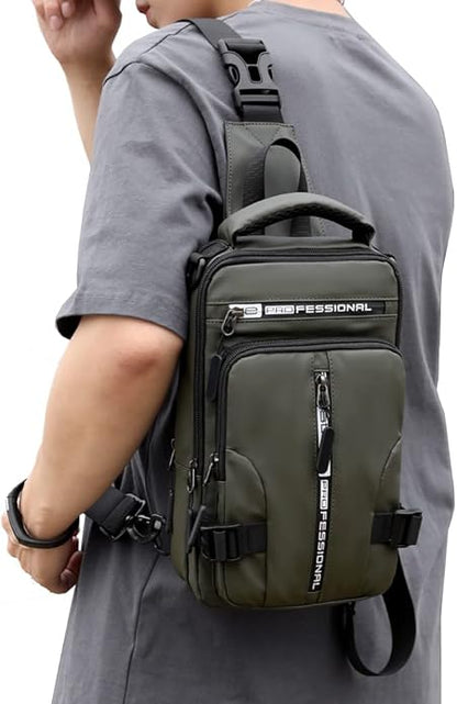 Hebetag Leather Sling Bag Crossbody Backpack for Men Women Travel Outdoor Camping