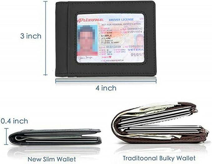 RFID Men's Leather Slim Bifold Money Clip Wallet Front Pocket Credit Card Holder