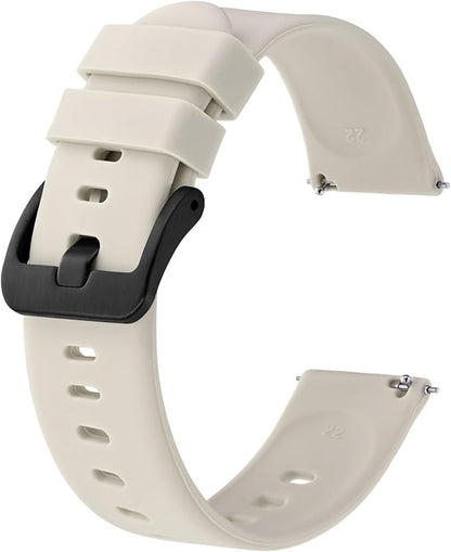 BISONSTRAP Silicone Watch Bands, Slim Watch Straps with Quick Release, 19mm, Ivory (Beige) with Black Buckle