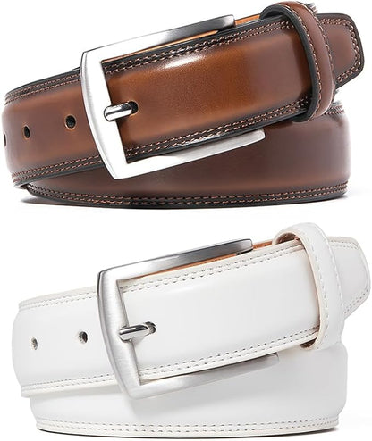 Mens Genuine Leather Dress Belt for Men, Handmade, 100% Cow Leather,Classic Casual and Business Belt Prong Buckle
