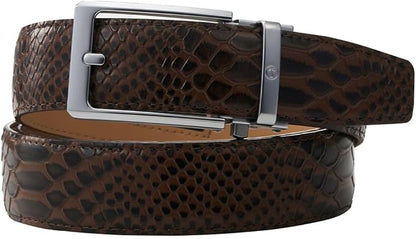 Tonywell Men's Ratchets Belt, Crocodile Embossed Texture, 1-3/8 Wide, Alligator Brown