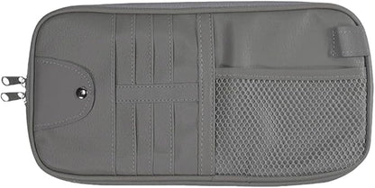 ZIMISI Car Visor Organizer, Double Zipper Sunglass Holder with Elastic Bands, PU Leather Car Storage Holder, Multi-Pocket Storage Pouch, Sun Visor Organizer for Most Cars (Grey)