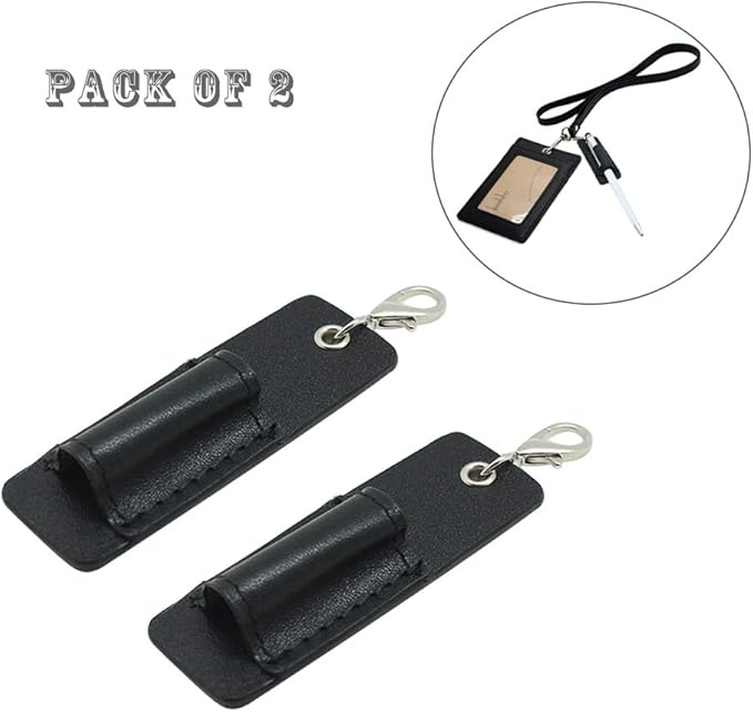 Genuine Leather Pen Holder, 2 Pack Boshiho Pen Pencil Holders for Badge Holder or Neck Lanyard (Black 2)