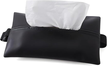YoRise Car Tissue Holder, PU Leather Car Napkin Holder with Adjustable Strap, Center Console Tissues Box Cover, Sun Visor Organizer Keep Auto Tidy, Vehicle Headrest Storage Accessories (Black)