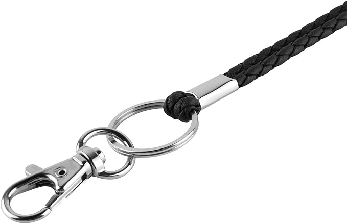 PLENTY Braided Leather Lanyard, 2PCS Handmade Strong Office Long Neck Strap with Clasp and Keychain for ID Badge and Keys