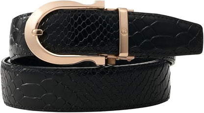 Tonywell Men's Ratchets Belt, Crocodile Embossed Texture, 1-3/8 Wide, Alligator Brown