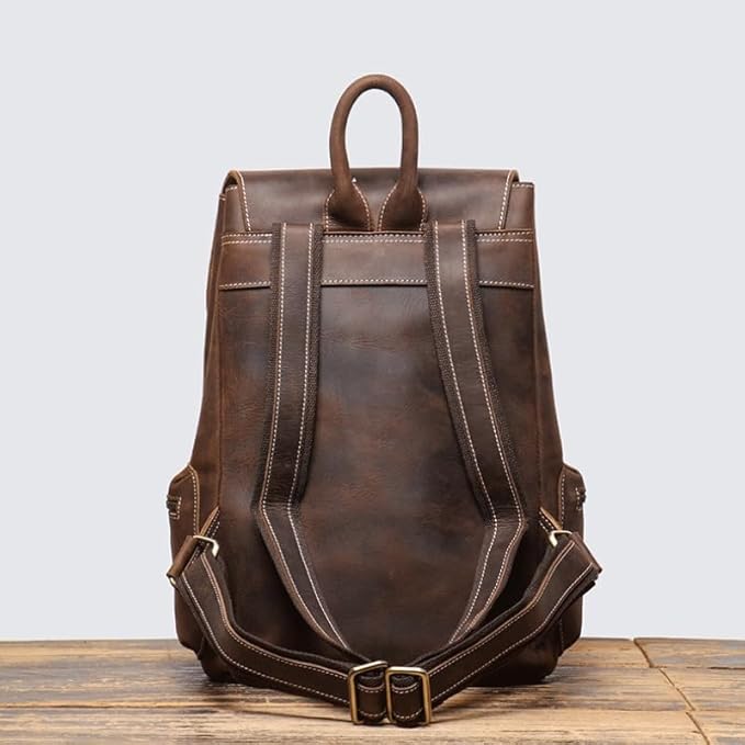 Retro Men's Business Travel Backpack Made of Genuine Leather Large Capacity Suitable for Carrying A Laptop