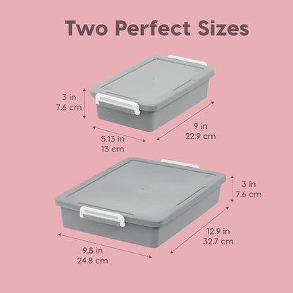 IRIS USA 3 Qt. Plastic Craft Storage Container Bins with Lids, 4 Pack, Small Art & Office Supply Organizer Tote, Sensory Bins & Boxes for Home & University, Stackable, Secure Latch Buckles, Gray