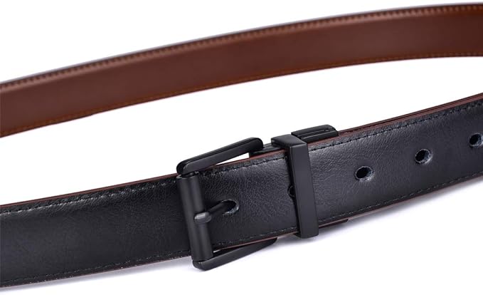 Beltox Men’s Belt Dress Casual Reversible Leather 1.1” w Roller Buckle Rotated