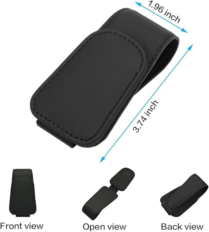 2 Packs Sunglass Holder for Car Sun Visor, Magnetic Eyeglass Hanger Clip for Car Visor, Leather Car Glasses Mount, Car Interior Visor Accessories (Black-2Pcs)