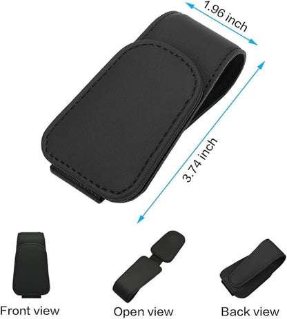 2 Packs Sunglass Holder for Car Sun Visor, Magnetic Eyeglass Hanger Clip for Car Visor, Leather Car Glasses Mount, Car Interior Visor Accessories (Black-2Pcs)