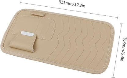 Car Sun Visor Pocket Organizer, Car CD or DVD Holder Storage Case, Multi-Pocket Visor Organizer Storage Pouch, Glasses Clip Storage Bag, Auto Interior Accessories Pocket Organizer (Beige)