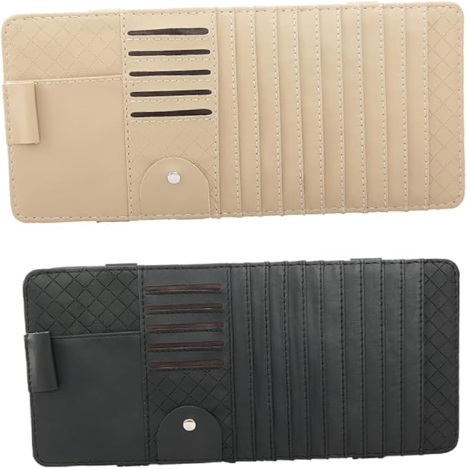 Mikinona Multi-Functional Sun Visor Cd Holder Organizer Bag Premium Leather Storage for Car Conveniently Stores Pens Cards Booklets Design for Vehicle Accessories