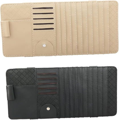 Mikinona Multi-Functional Sun Visor Cd Holder Organizer Bag Premium Leather Storage for Car Conveniently Stores Pens Cards Booklets Design for Vehicle Accessories