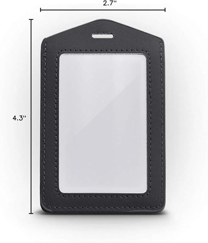 Teensery 2 Pcs Vertical Leather ID Badge Holder Waterproof Clear Card Holder for School ID Office ID, Black and Silver Gray(Only Holder)