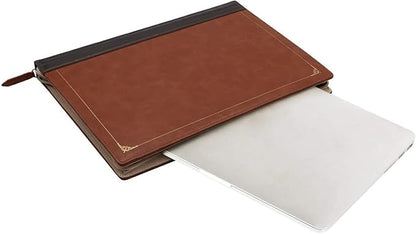 MOSISO Compatible with MacBook Air 15 inch 2025 2024 2023 M4 M3 M2/Pro 15 inch Case A1990 A1707 2019-2016, PU Leather Laptop Sleeve Vintage Retro Zippered Portfolio Protective Case Cover, Brown