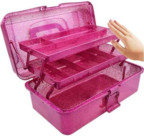 3 Layer Stackable Arts and Crafts Organizer Storage, Multipurpose Sewing Box Plastic Tackle Box Organizer with Lib, Storage for Tools, Makeup, Snack, Art Supply, Sewing Supply(Fuchsia)