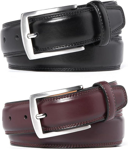 Mens Genuine Leather Dress Belt for Men, Handmade, 100% Cow Leather,Classic Casual and Business Belt Prong Buckle