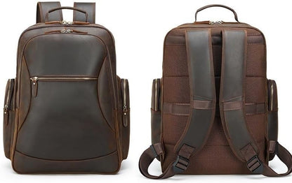 Men Leather Briefcase Full Grain Leather for Men Laptop Backpack Business Work Daypack Hiking Large Capacity Bag for Office Commute and Outdoor Adventures