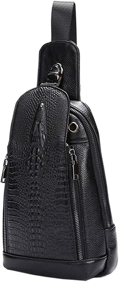 Hebetag Crocodile Genuine Leather Sling Chest Bag for Men&Women Travel Outdoor Hunting Hiking Camping Crossbody Shoulder Pack Pouch Backpack Daypack Black