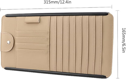Car Sun Visor Pocket Organizer, Car CD/DVD Holder Storage Case, Multi-Pocket Visor Organizer Storage Pouch, Glasses Clip Storage Bag, Auto Interior Accessories Pockets Organizer (Beige)