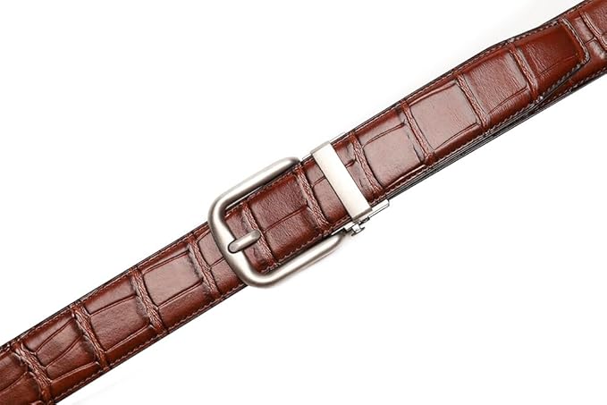 Fabio Valenti Men's Genuine Leather Ratchet Dress Belt with Automatic Buckle, Adjustiable Sizes, Handmade, All leather Strap