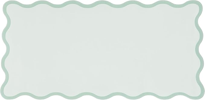 Ralxion Sage Green Scalloped Desk Mat, 31.5" x 15.7", PU Leather, Waterproof Anti-Slip, Cute Aesthetic Desk Pad for Office/Home/Game/Vanity Large