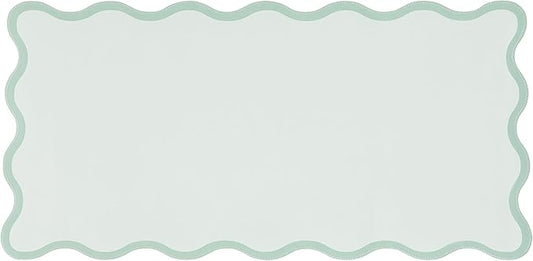 Ralxion Sage Green Scalloped Desk Mat, 31.5" x 15.7", PU Leather, Waterproof Anti-Slip, Cute Aesthetic Desk Pad for Office/Home/Game/Vanity Large