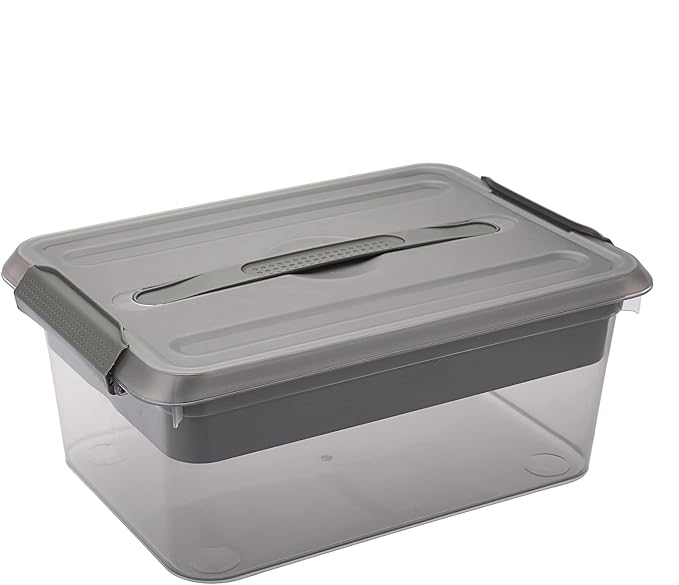 BTSKY Stack & Carry Box, Clear Plastic Storage Container Stackable Home Utility Box with Removable Tray Multi-Purpose Storage Bin for Organizing Stationery, Sewing, Art Craft Supplies (Black)