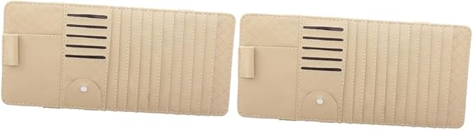FAVOMOTO 2pcs Multi-Functional Sun Visor Leather Organizer Bag Slot for Car Beige Stylish Storage for Pens Cards Booklets Convenient Auto Accessory for Vehicle Interior