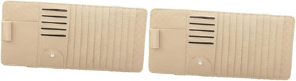 FAVOMOTO 2pcs Multi-Functional Sun Visor Leather Organizer Bag Slot for Car Beige Stylish Storage for Pens Cards Booklets Convenient Auto Accessory for Vehicle Interior