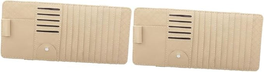 FAVOMOTO 2pcs Multi-Functional Sun Visor Leather Organizer Bag Slot for Car Beige Stylish Storage for Pens Cards Booklets Convenient Auto Accessory for Vehicle Interior