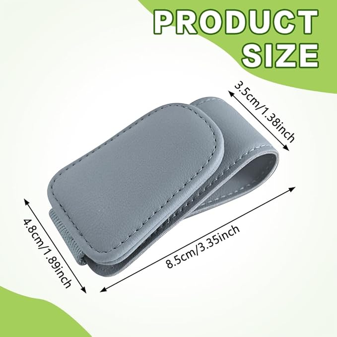 Sunglass Holder for Car, Sunglasses Clip for Car Visor, Magnetic Leather Vehicle Eyeglass Hanger Clip, Auto Ticket Card Glasses Organizer Clamp Accessories for SUV Sedan (Light Gray)