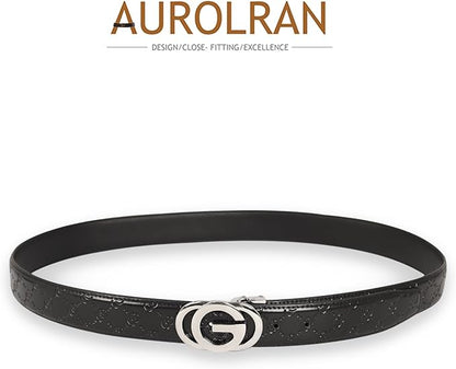 Aurolran Men&Womens Leather Dress Belt Business Automatic Buckle Belt Color-Black Silver Gold