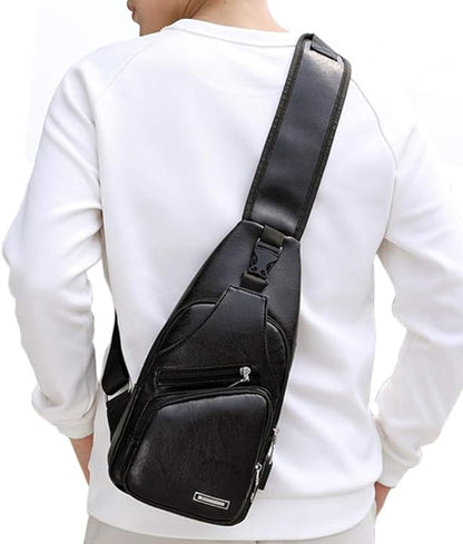 Hebetag Leather Sling Bag Crossbody Backpack for Men Women Travel Outdoor Camping