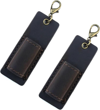 Genuine Leather Pen Holder, 2 Pack Boshiho Pen Pencil Holders for Badge Holder or Neck Lanyard (Dark Brown)