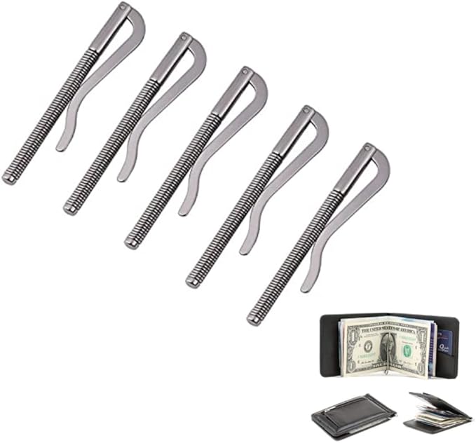 5Pcs Spring Money Clip Steel Bar Nickel Plate for Bifold Wallet Purse Leather Craft Tools Ideal Christmas gift Father's Day gift Silver 2.9 Inch