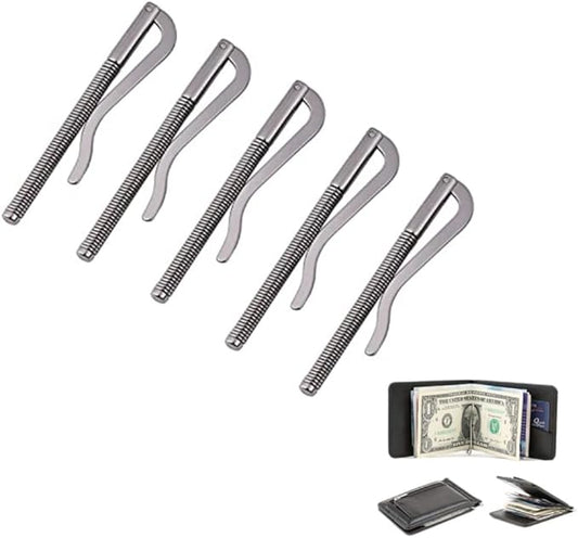 5Pcs Spring Money Clip Steel Bar Nickel Plate for Bifold Wallet Purse Leather Craft Tools Ideal Christmas gift Father's Day gift Silver 2.9 Inch