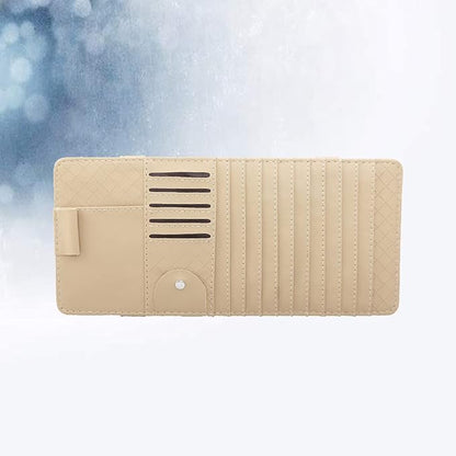 Multi-Functional Sun Visor Leather Organizer Storage Bag for Pens and Cards Stylish Beige Car Accessory for Vehicle Interior