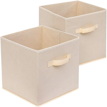 Basics Fabric Clothing Storage Bins - 10.6" x 10.6" x 11" - 2 Pack - Collapsible Storage Cubes Organizer with Handles, Linen Foldable Storage Baskets Cloth Box Containers, Closet Organizers