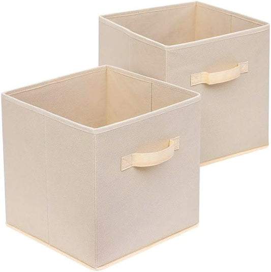 Basics Fabric Clothing Storage Bins - 10.6" x 10.6" x 11" - 2 Pack - Collapsible Storage Cubes Organizer with Handles, Linen Foldable Storage Baskets Cloth Box Containers, Closet Organizers