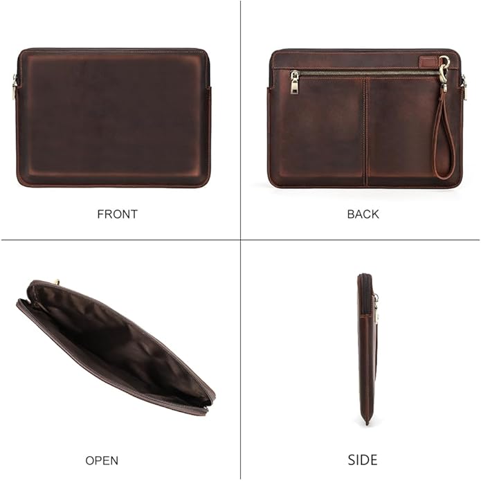 CONTACTS Full Grain Leather 14" Laptop Case Large Document Bag Notary Bag Slim Briefcase for Men