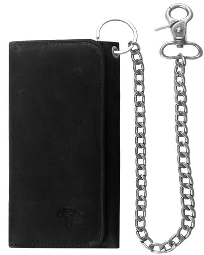 IBRO VINTAGE Motorcycle Chain Wallet for Men – Premium Cowhide Leather, RFID Tri-Fold Biker Wallet with Heavy Duty Chain for Bikers Truckers & Hunters, Credit Card Money Organizer Long Wallet | Long Trifold, RFID Blocking, Men's, Trucker Biker