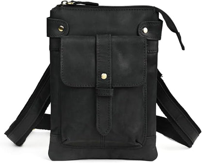 Le'aokuu Mens Genuine Leather Fanny Small Messenger Shoulder Satchel Waist Bag Pack 8711